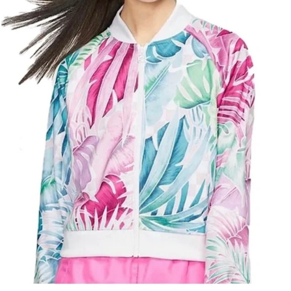 Nike Women’s Crop Track Jacket Botanical Leaves White Pink Blue L